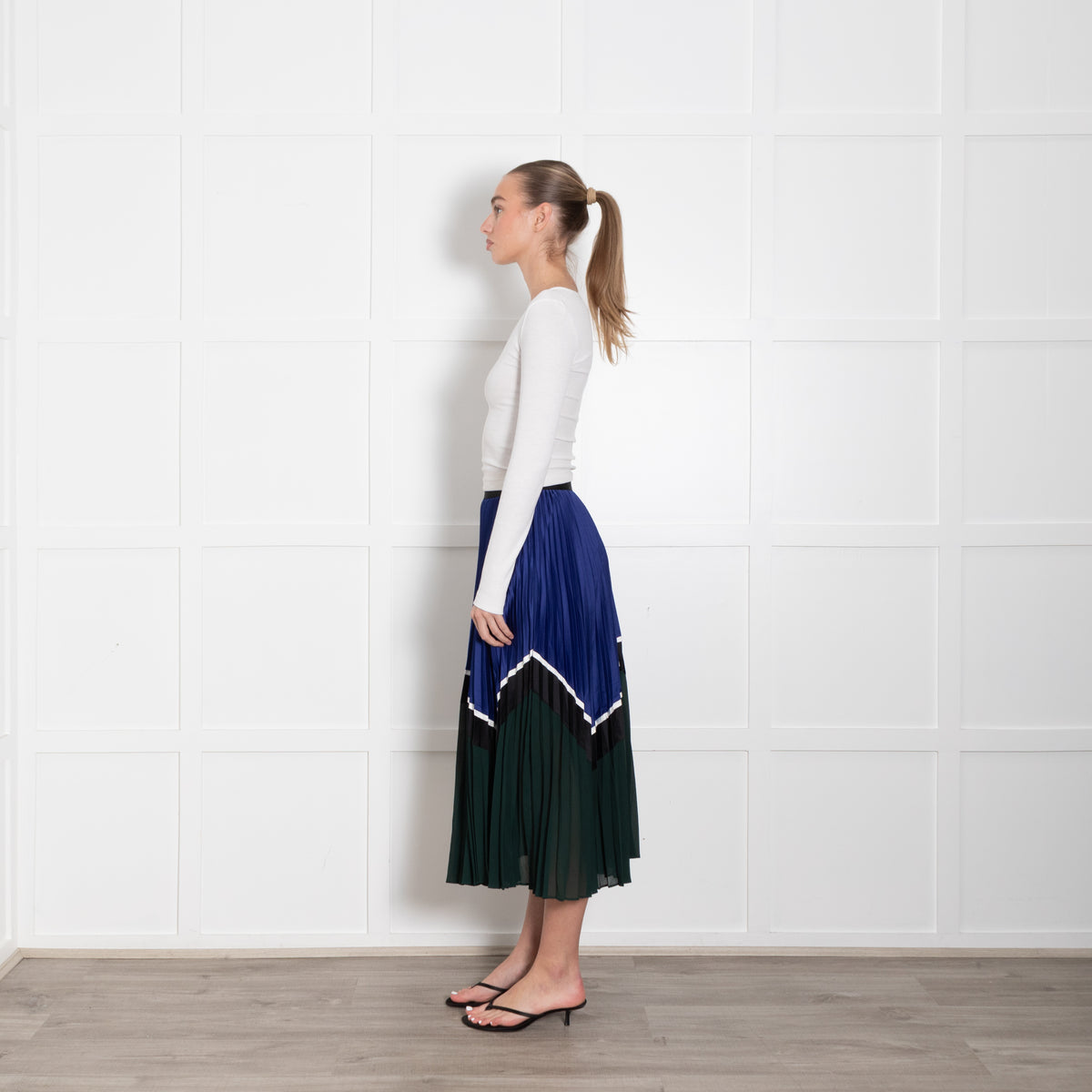 Self Portrait Blue Black Green Pleated Skirt