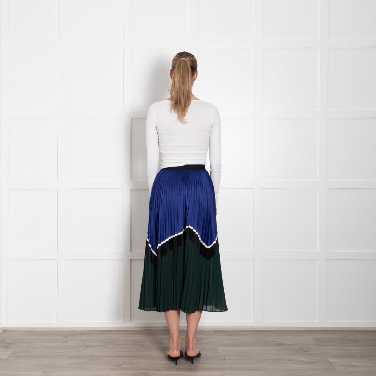 Self Portrait Blue Black Green Pleated Skirt