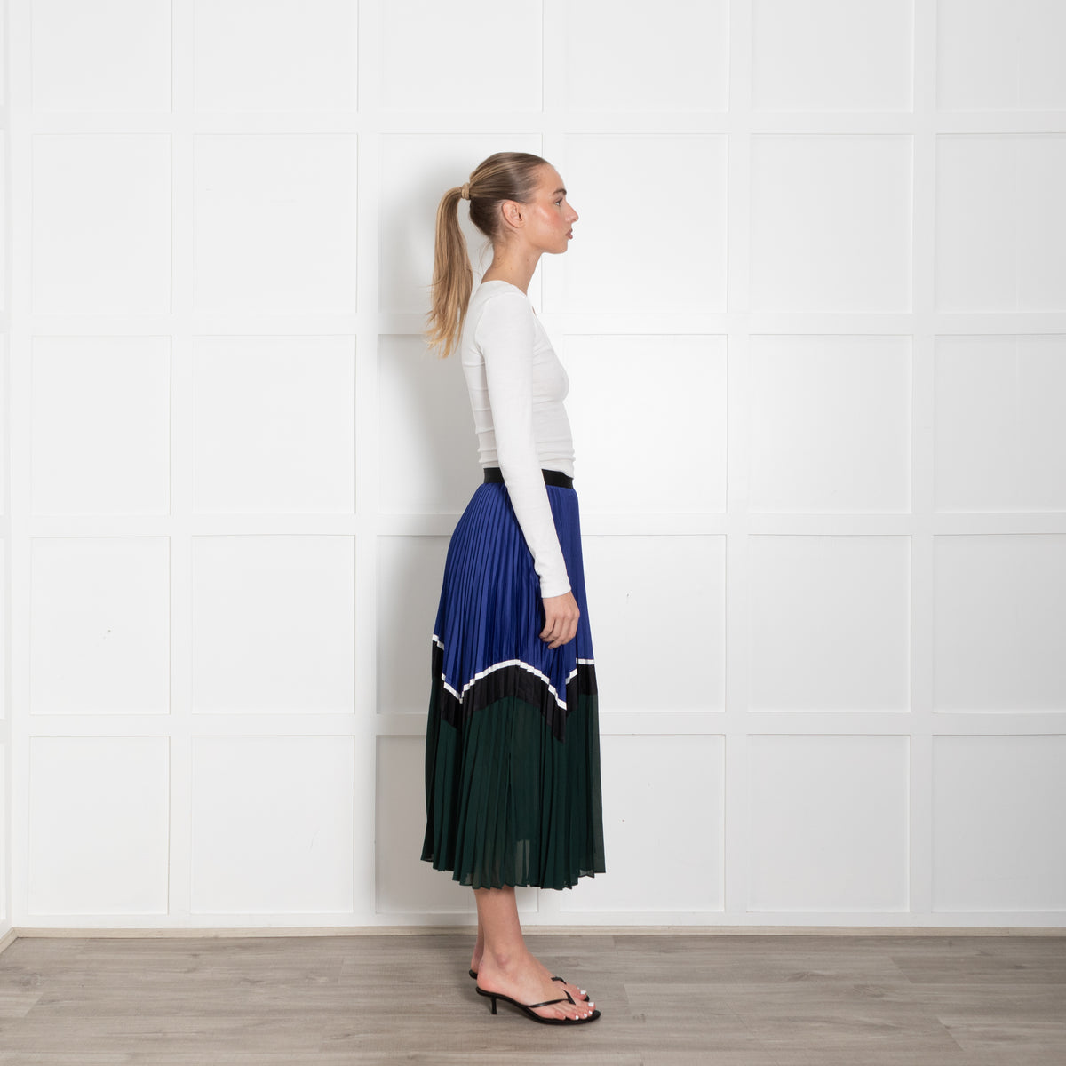 Self Portrait Blue Black Green Pleated Skirt