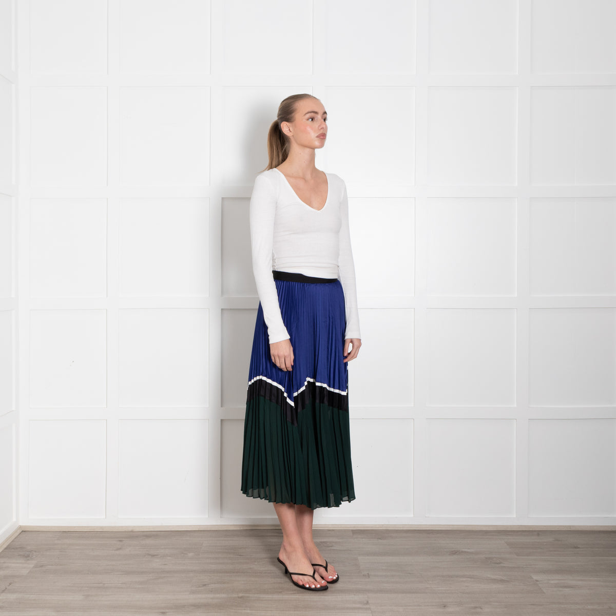Self Portrait Blue Black Green Pleated Skirt