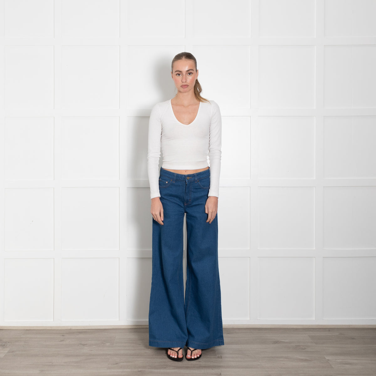 Me + Em Retro Blue Denim Wide Leg Jeans