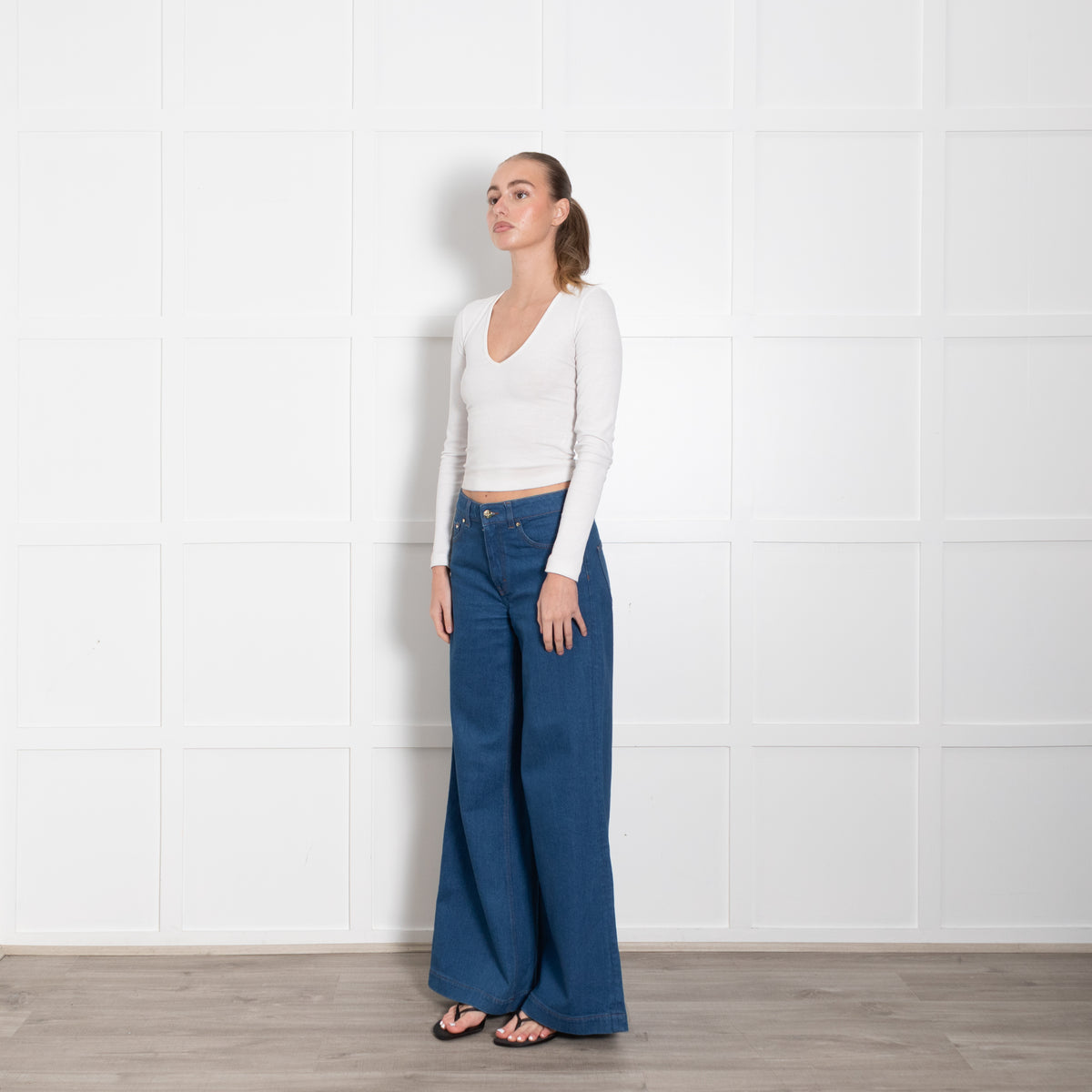 Me + Em Retro Blue Denim Wide Leg Jeans