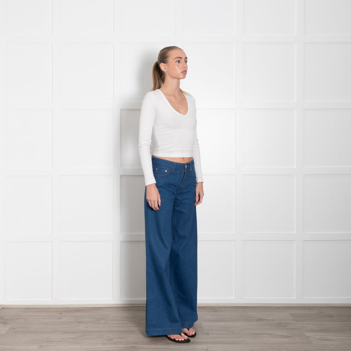 Me + Em Retro Blue Denim Wide Leg Jeans