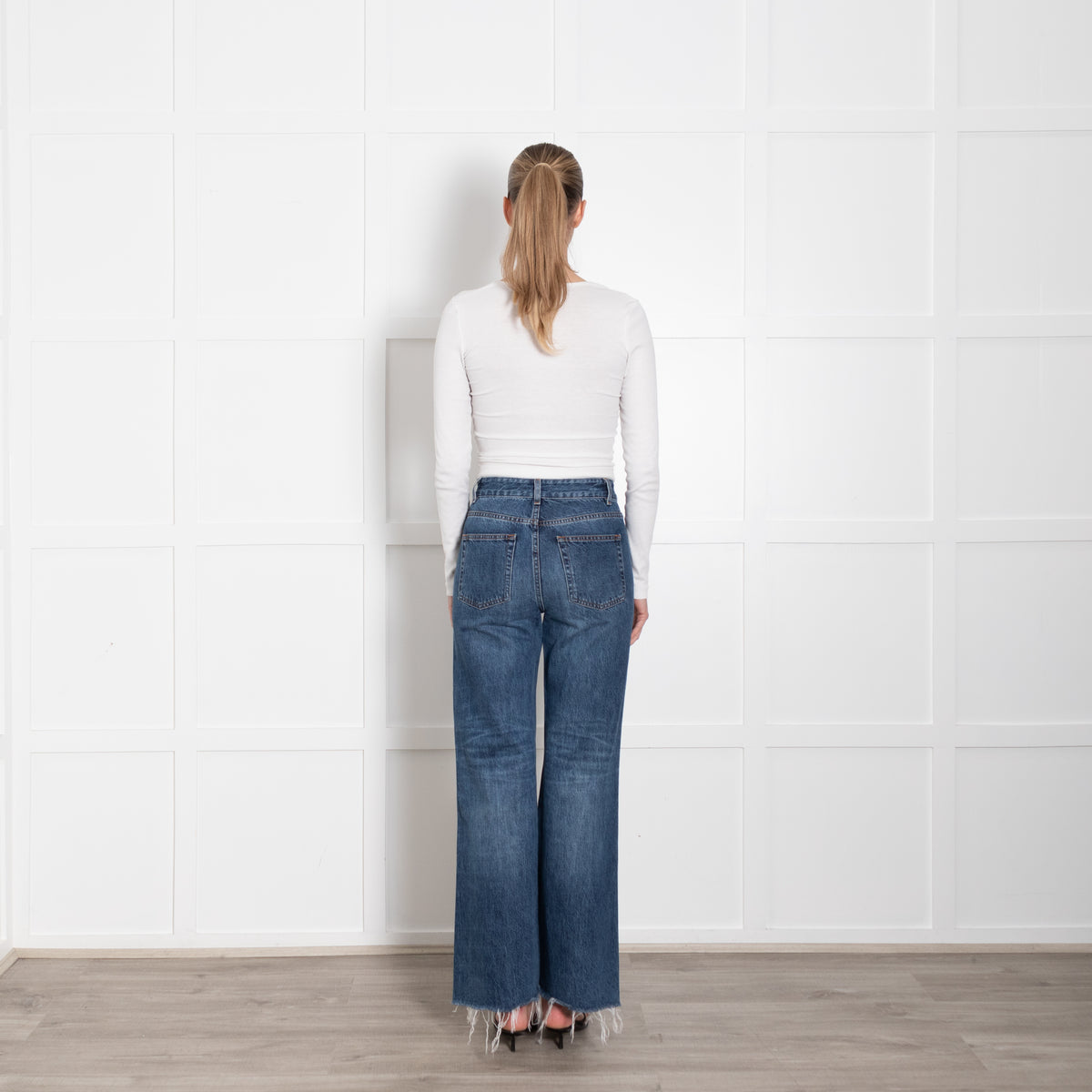 Me + Em Blue Denim Raw Edges Flared Jeans