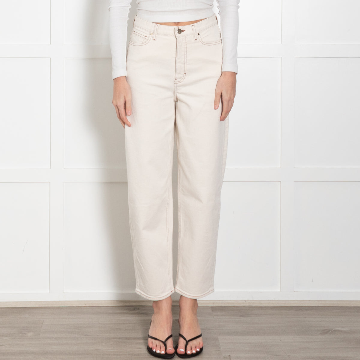 Me + Em Cream Denim Barrel Leg Buckle Detail Jeans