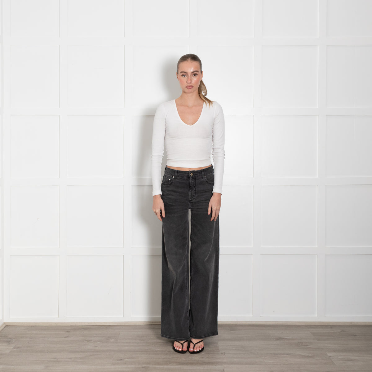 Me + Em Grey Denim Wide Leg Jeans