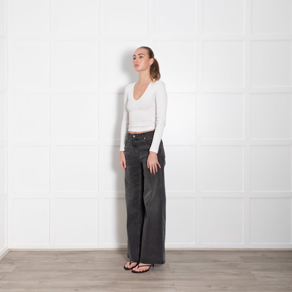 Me + Em Grey Denim Wide Leg Jeans
