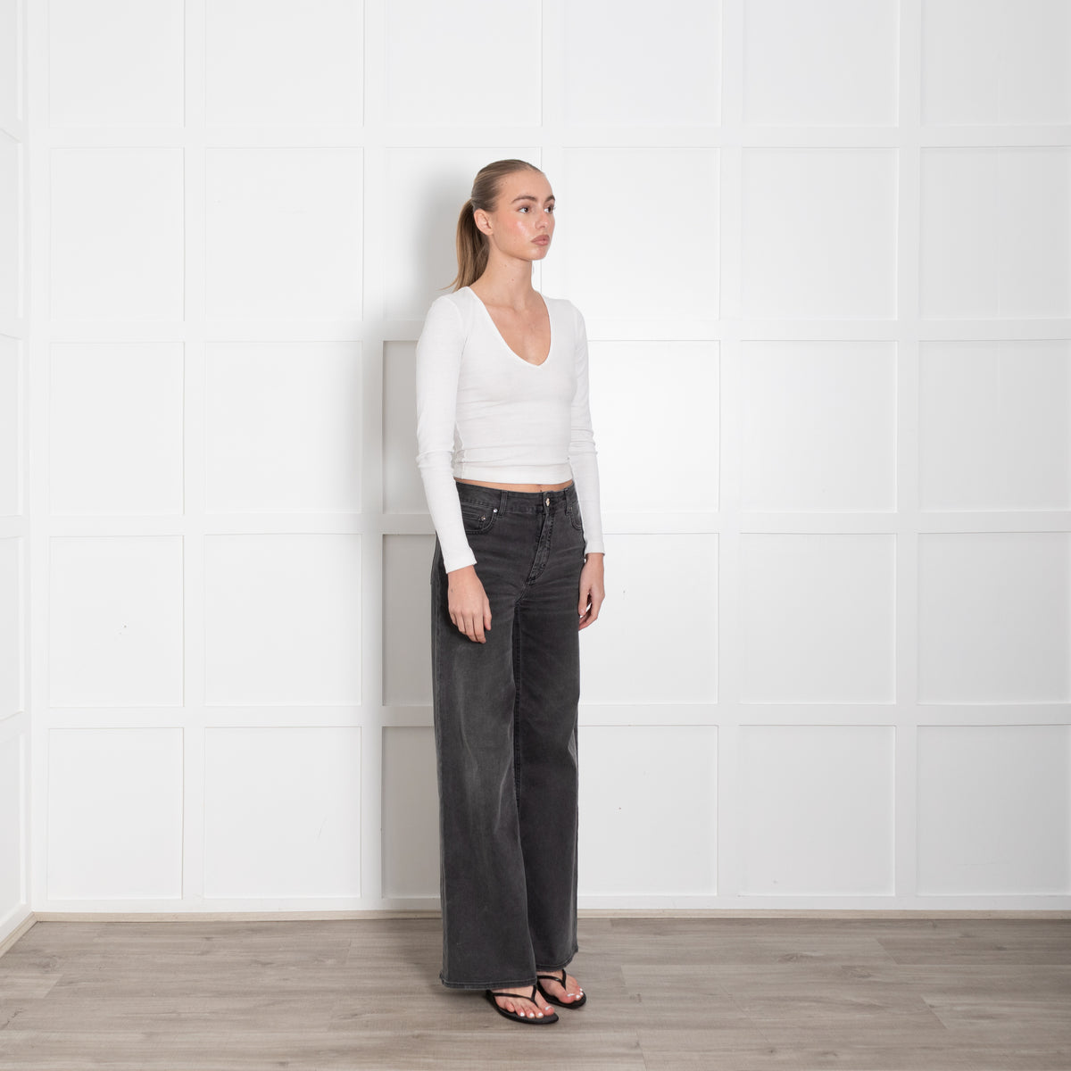 Me + Em Grey Denim Wide Leg Jeans