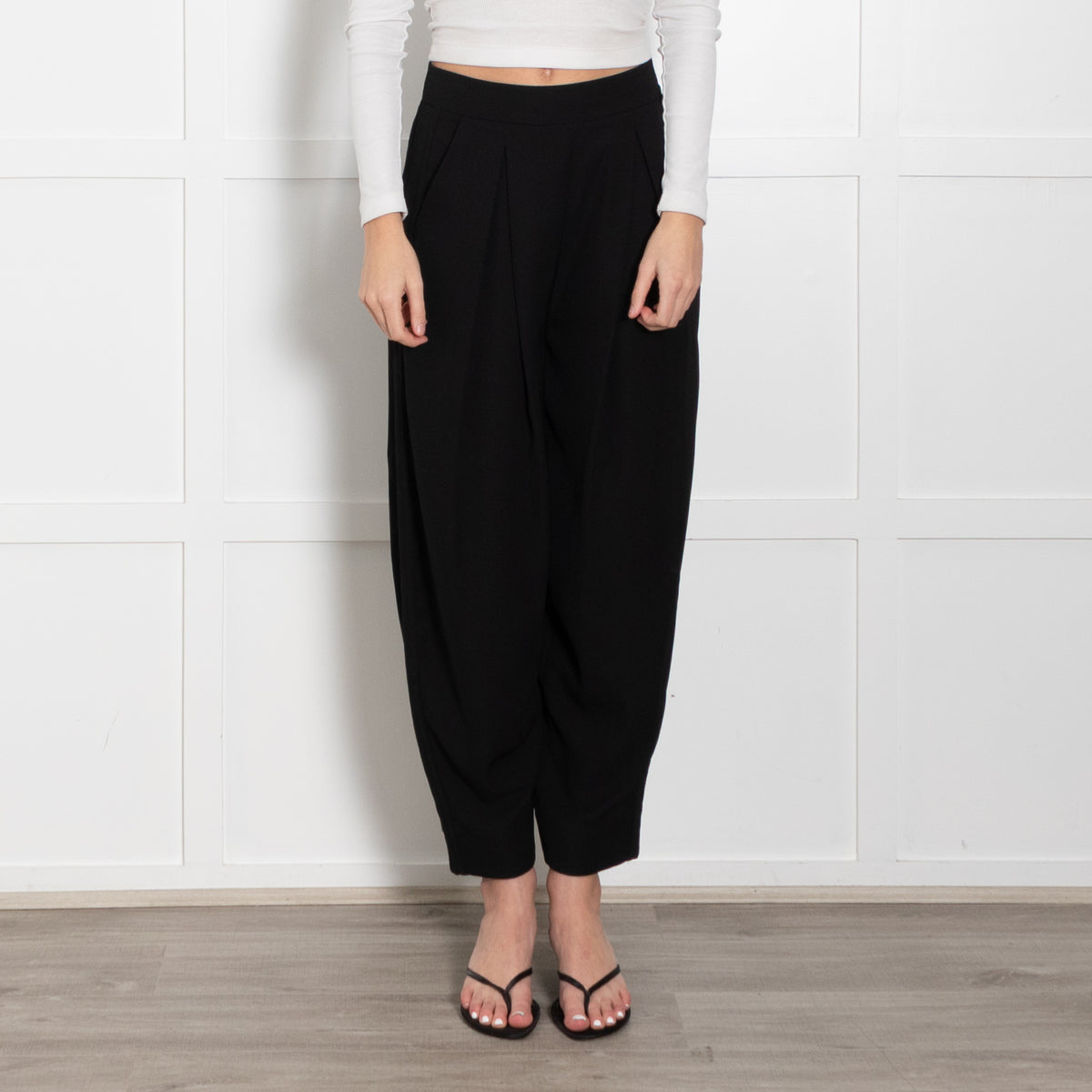 Me + Em Black Front Pleat Wide Leg Trousers