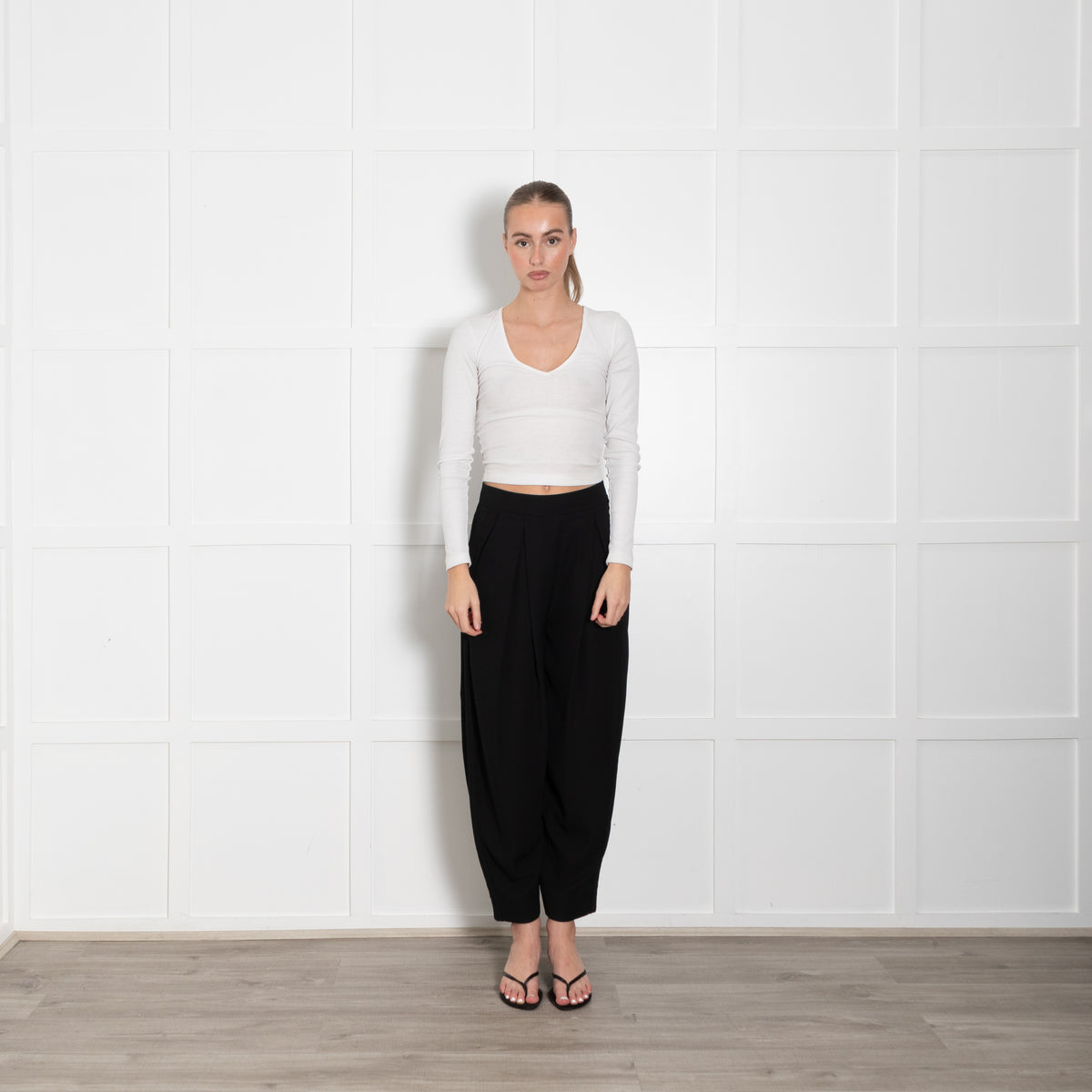 Me + Em Black Front Pleat Wide Leg Trousers