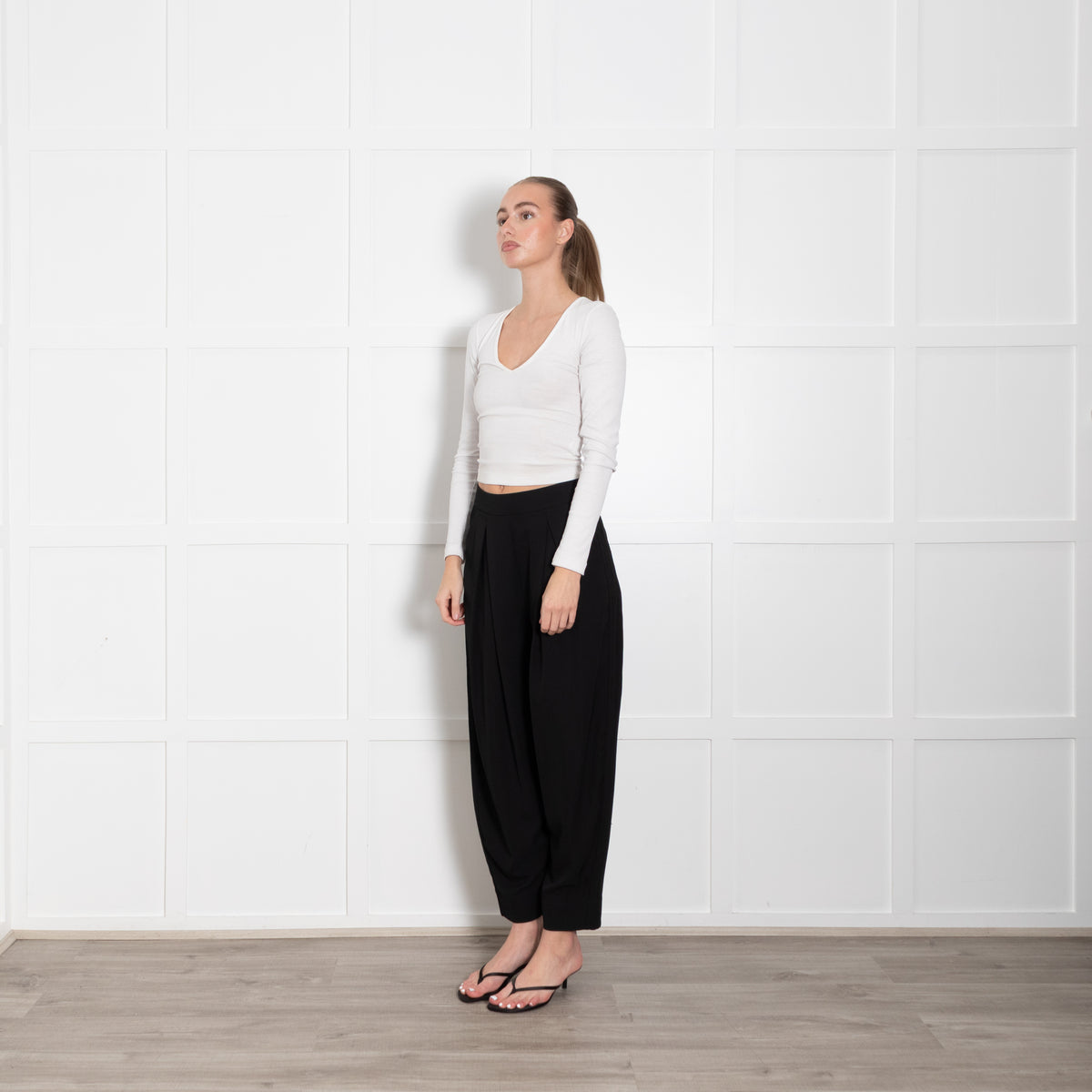 Me + Em Black Front Pleat Wide Leg Trousers
