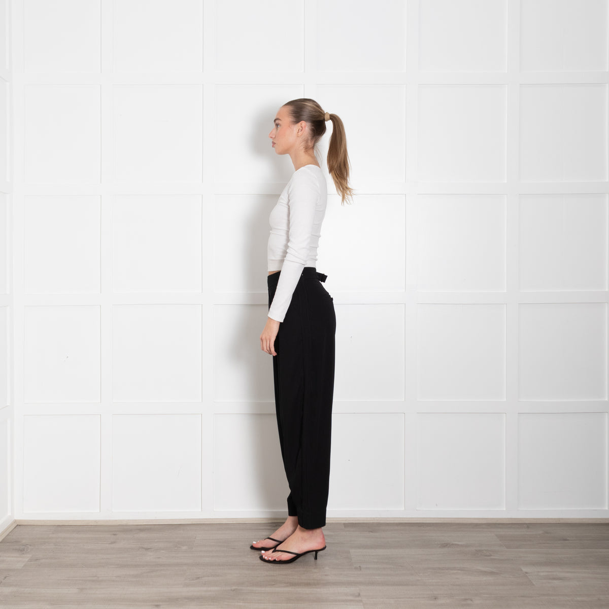 Me + Em Black Front Pleat Wide Leg Trousers