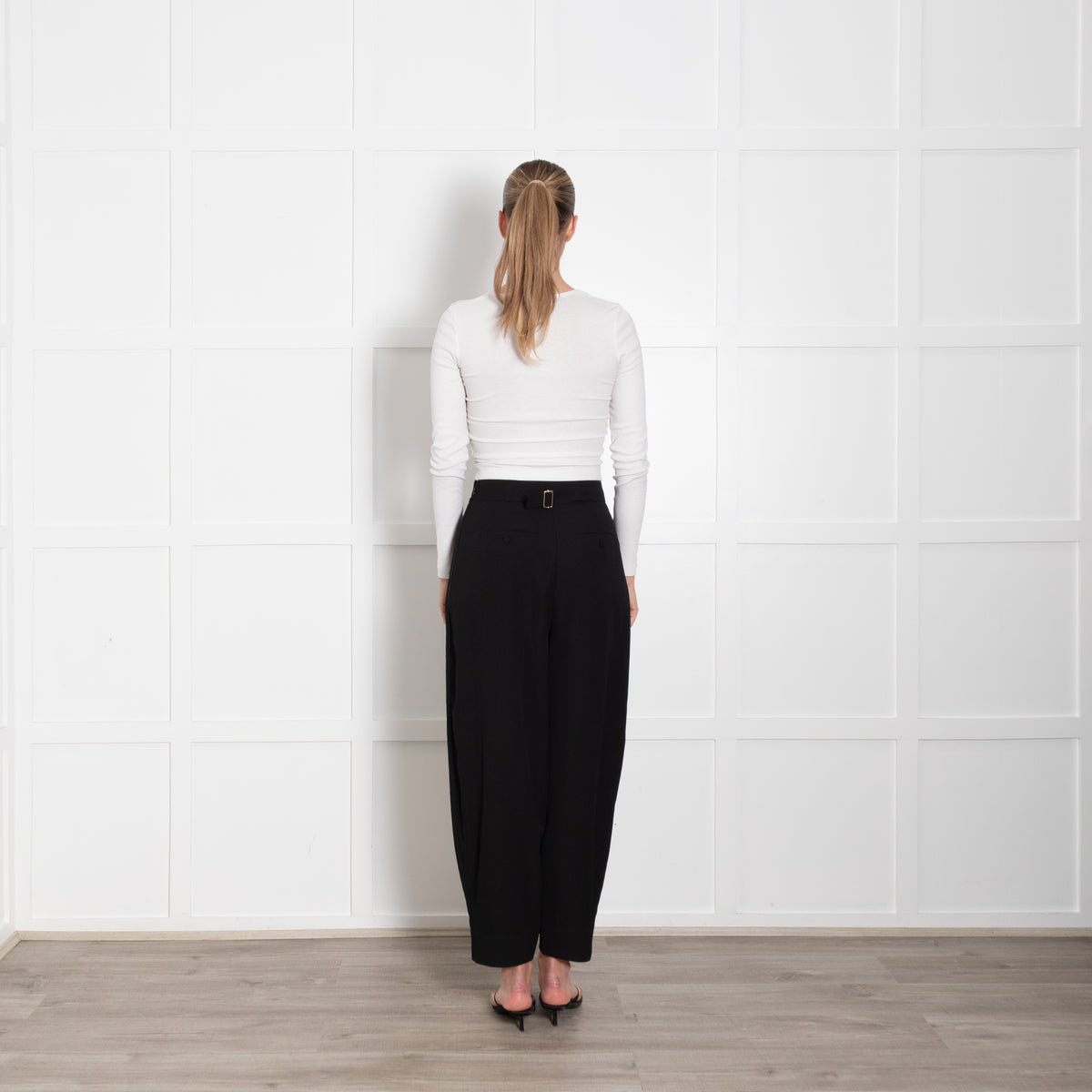 Me + Em Black Front Pleat Wide Leg Trousers