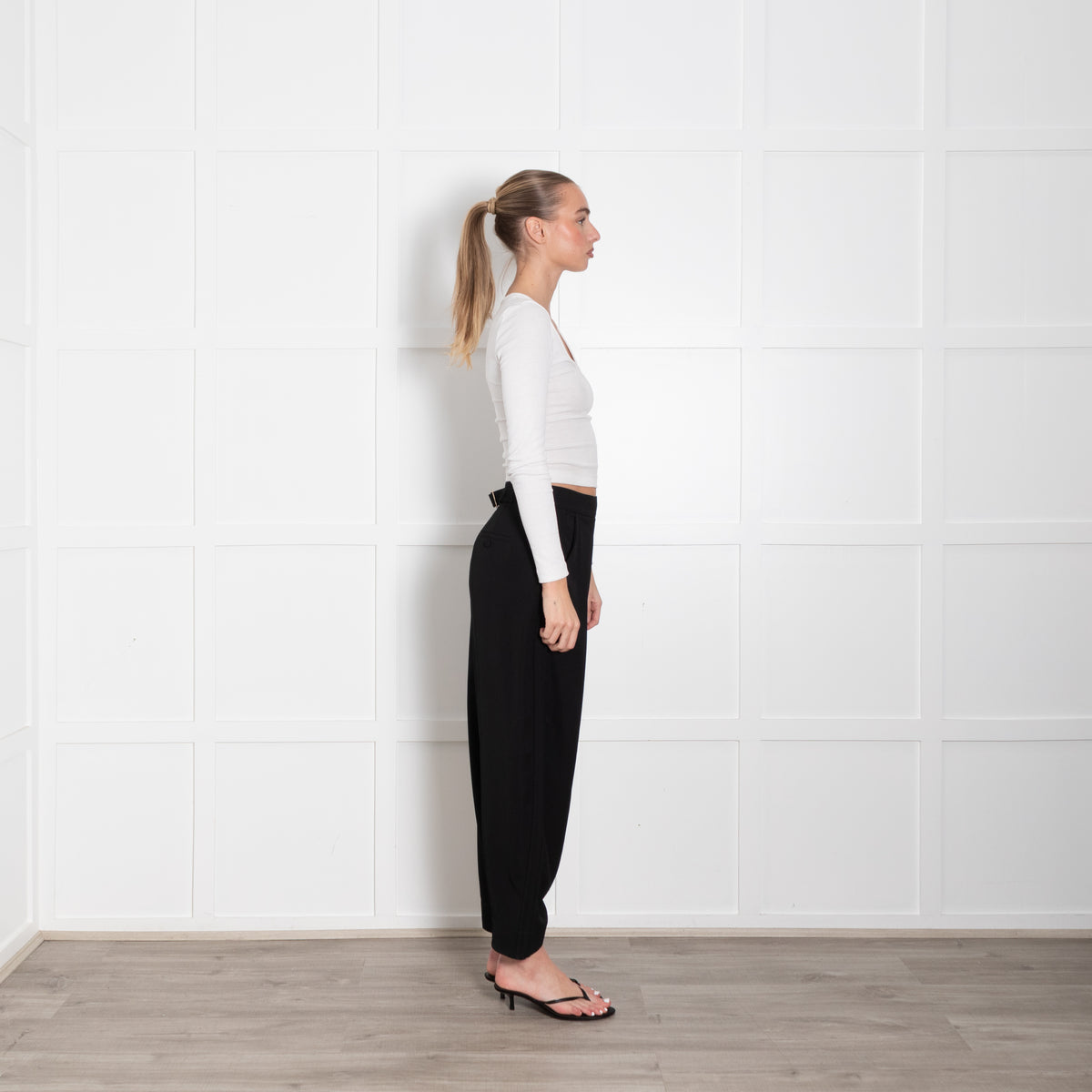 Me + Em Black Front Pleat Wide Leg Trousers