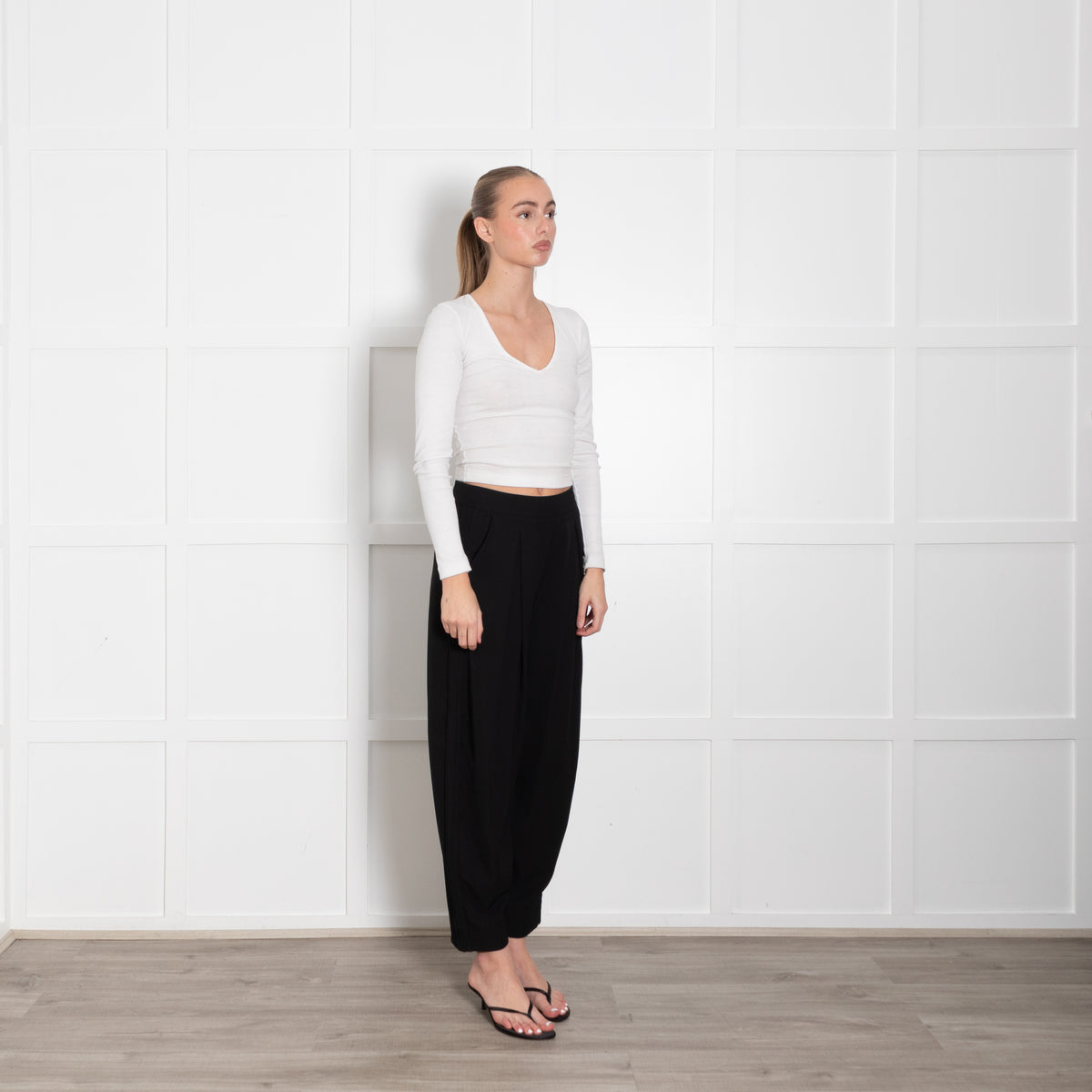 Me + Em Black Front Pleat Wide Leg Trousers
