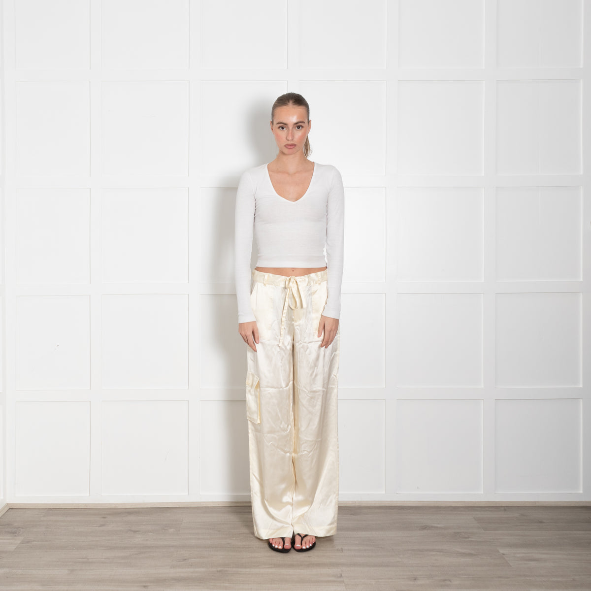 LoveShackFancy Yellow Silk Satin Cargo Trousers