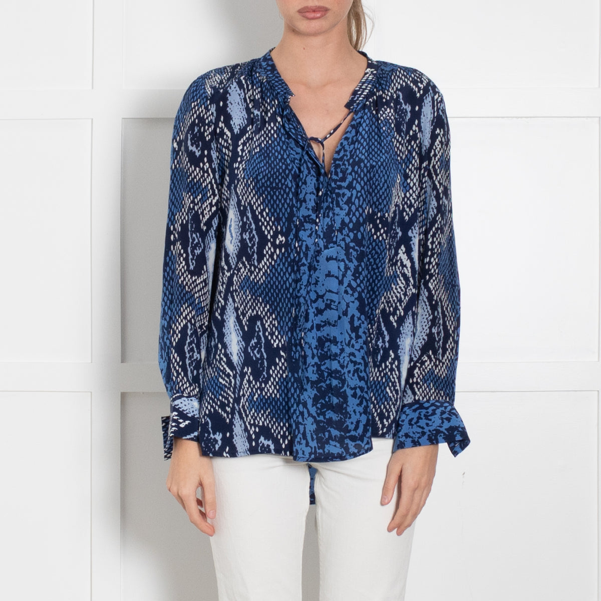 Mercy Delta Blue Snakeskin Long Sleeve Top