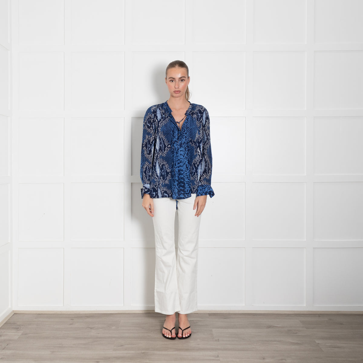 Mercy Delta Blue Snakeskin Long Sleeve Top