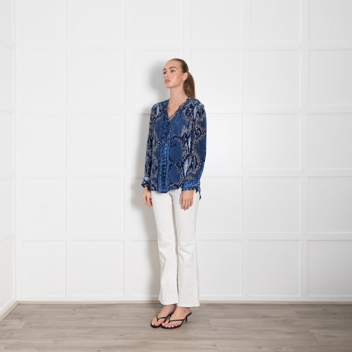 Mercy Delta Blue Snakeskin Long Sleeve Top