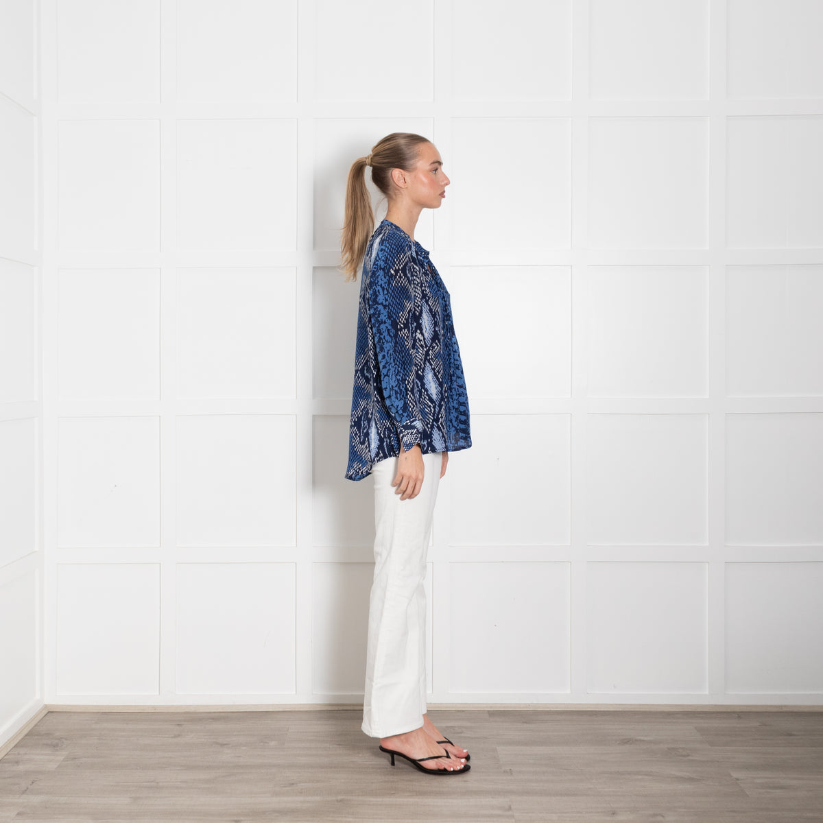 Mercy Delta Blue Snakeskin Long Sleeve Top