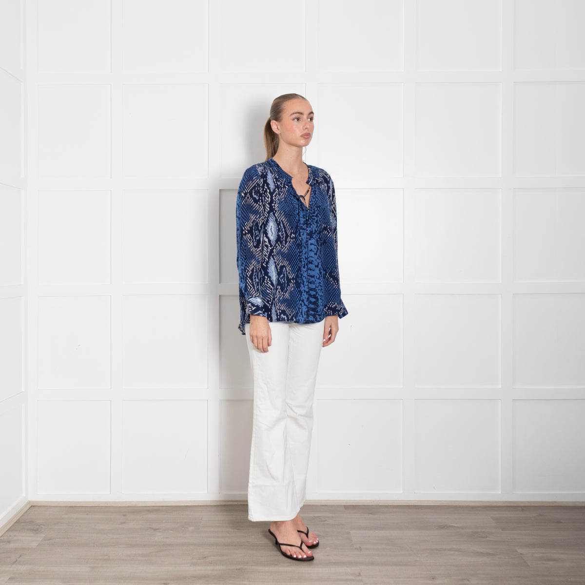 Mercy Delta Blue Snakeskin Long Sleeve Top