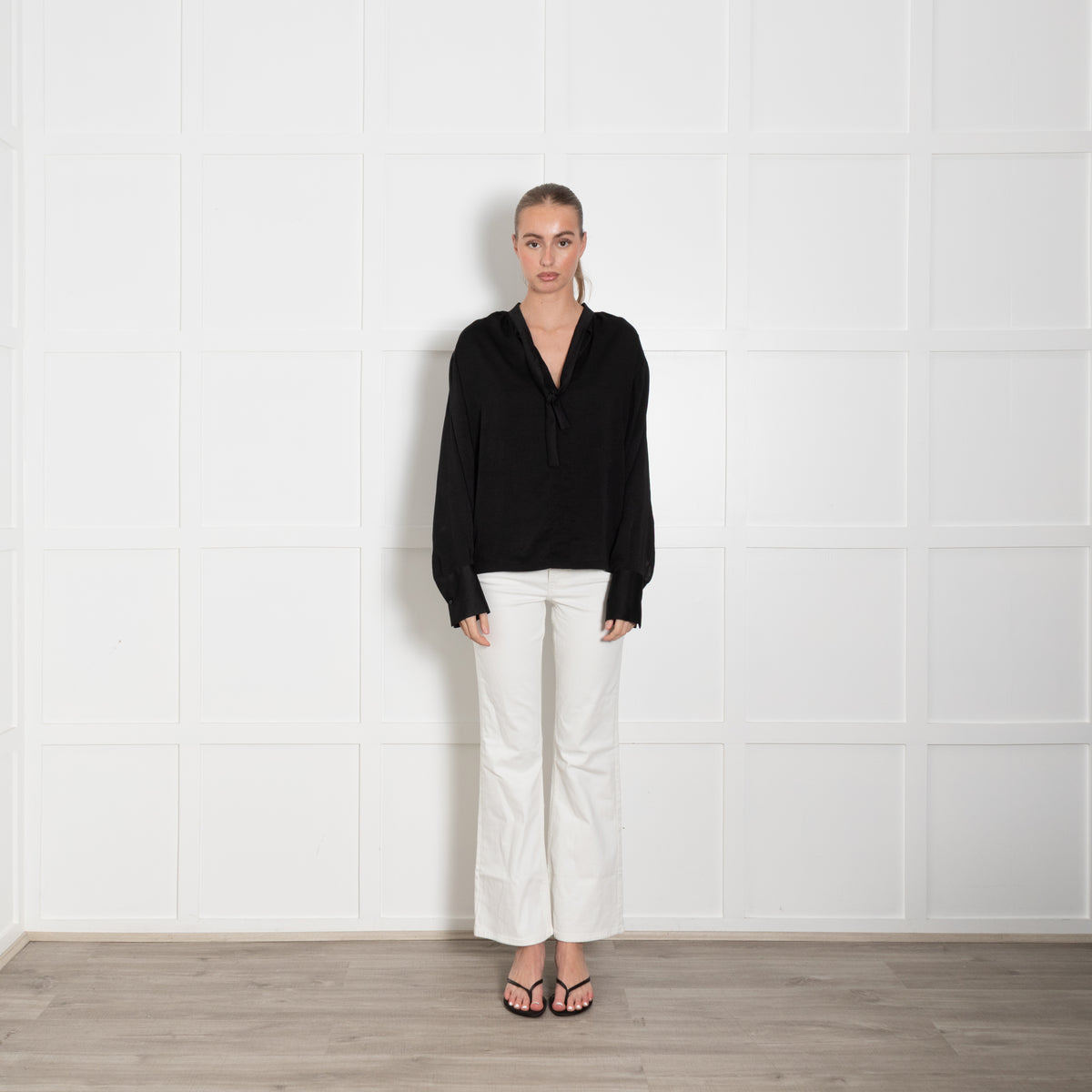 Maje Black L/S Tie Neck Top