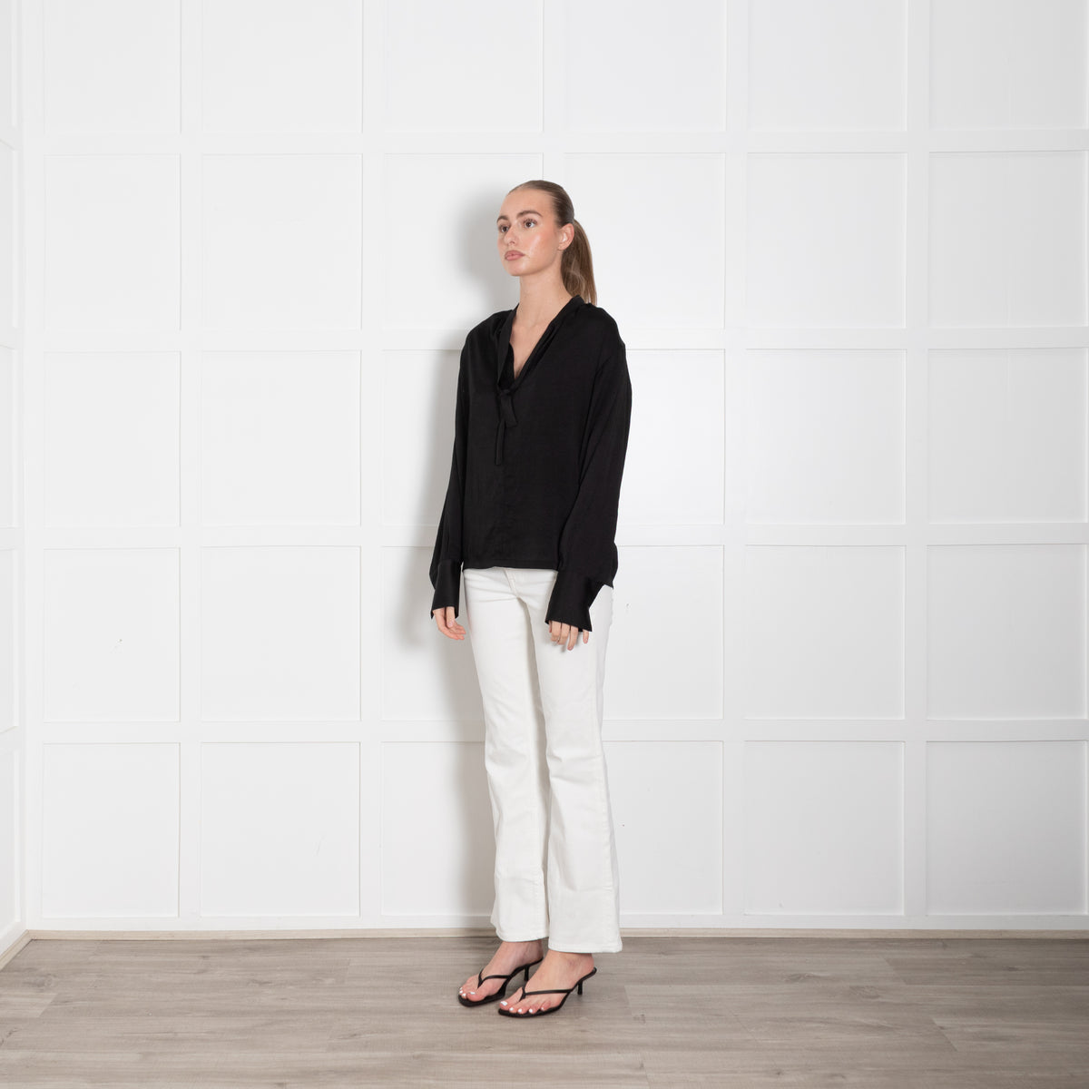 Maje Black L/S Tie Neck Top