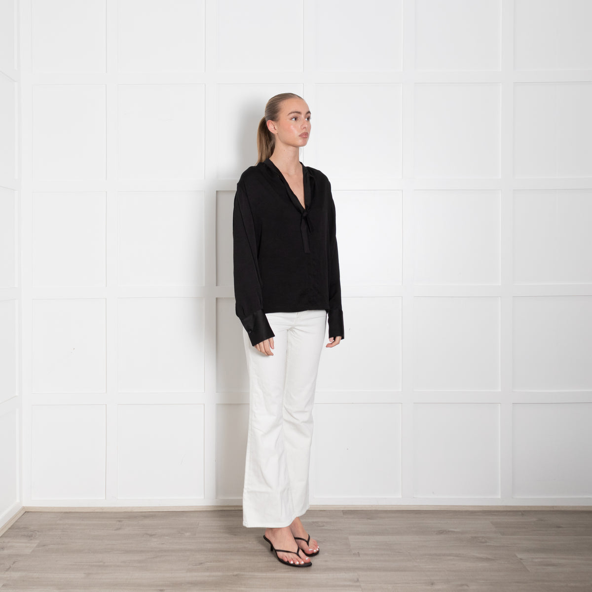 Maje Black L/S Tie Neck Top