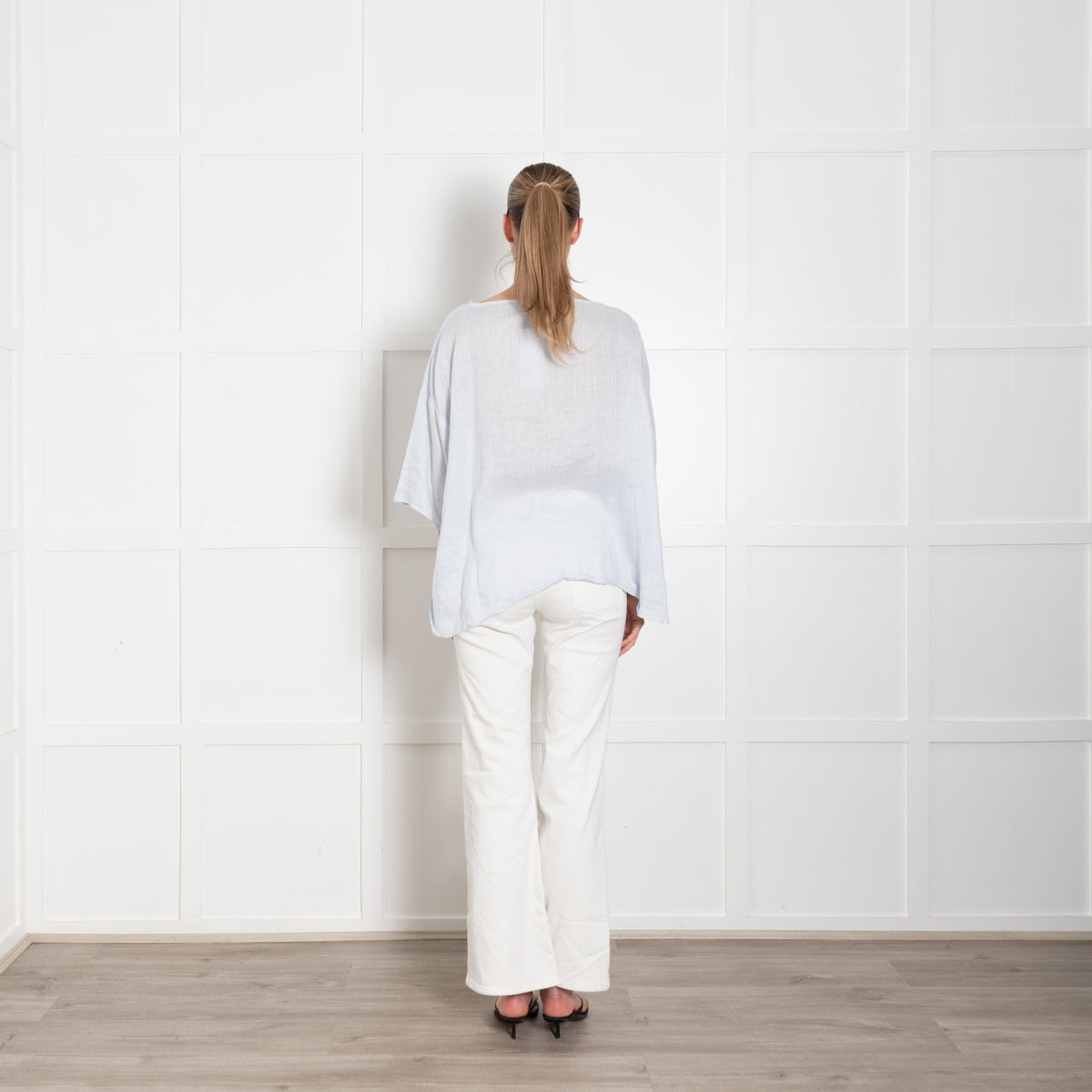 Eskandar Pale Blue Linen Oversized Short Sleeve Top