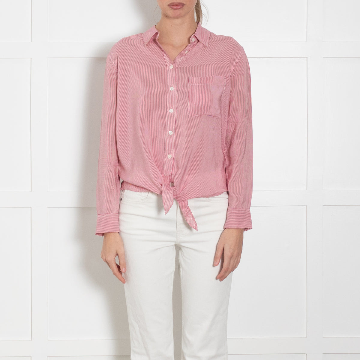 Equipment Red And White Stripe Silk Shirt