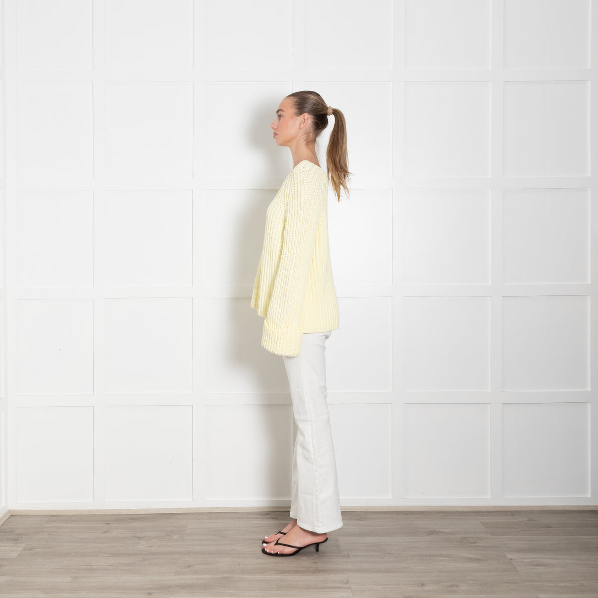 Me + Em Pale Yellow Cotton Mix Cable Knit Jumper With Large Cuffs