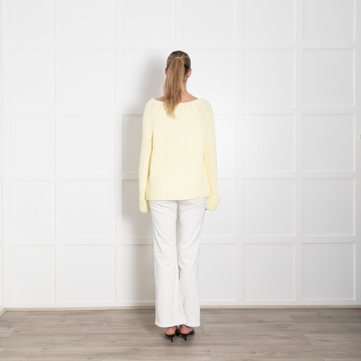 Me + Em Pale Yellow Cotton Mix Cable Knit Jumper With Large Cuffs