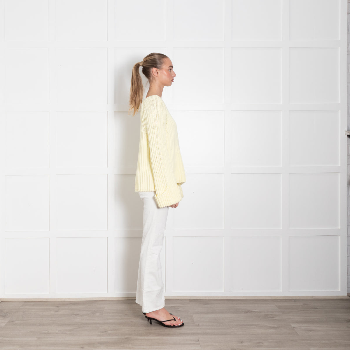 Me + Em Pale Yellow Cotton Mix Cable Knit Jumper With Large Cuffs