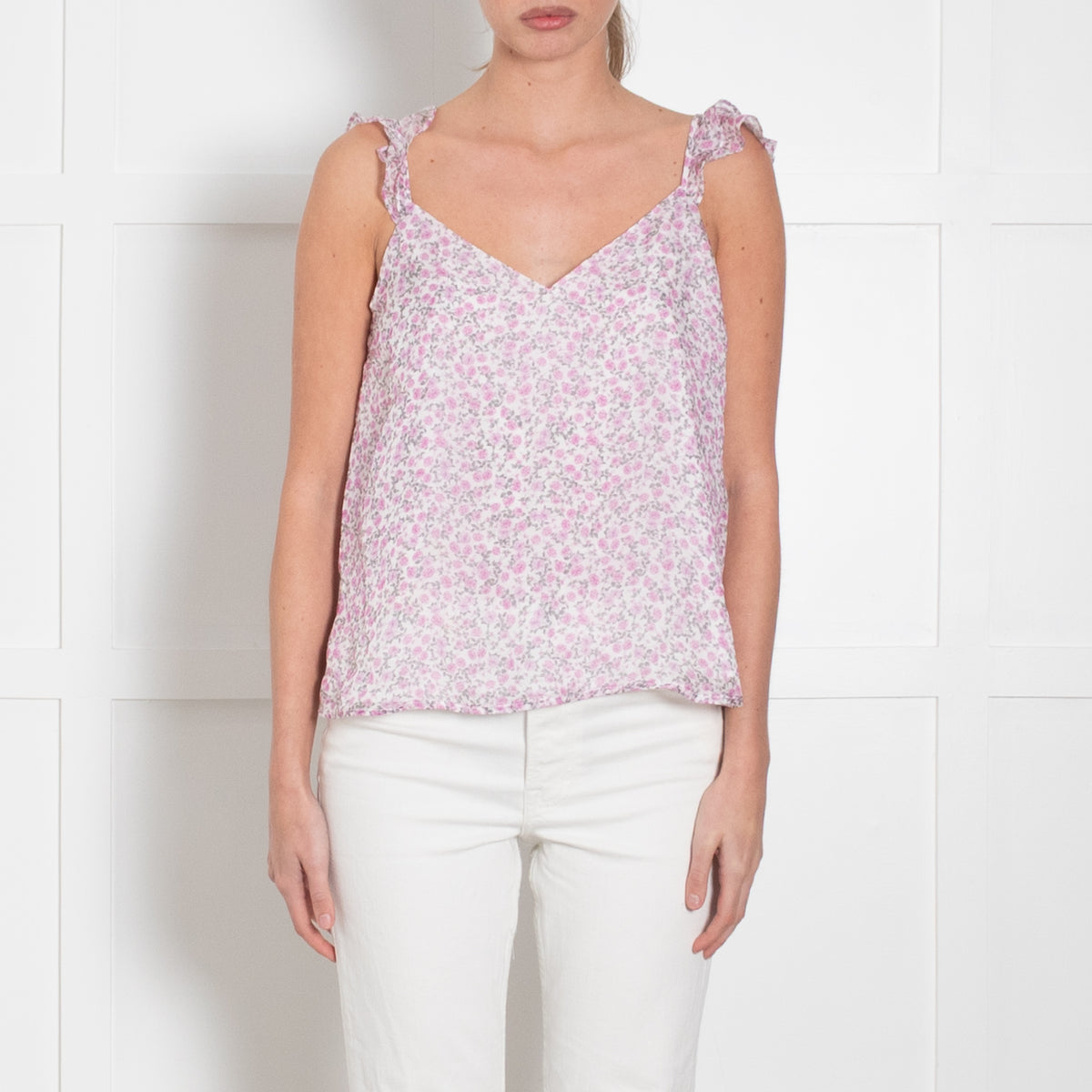Cami NYC White Lilac Floral Frill Trim Camisole
