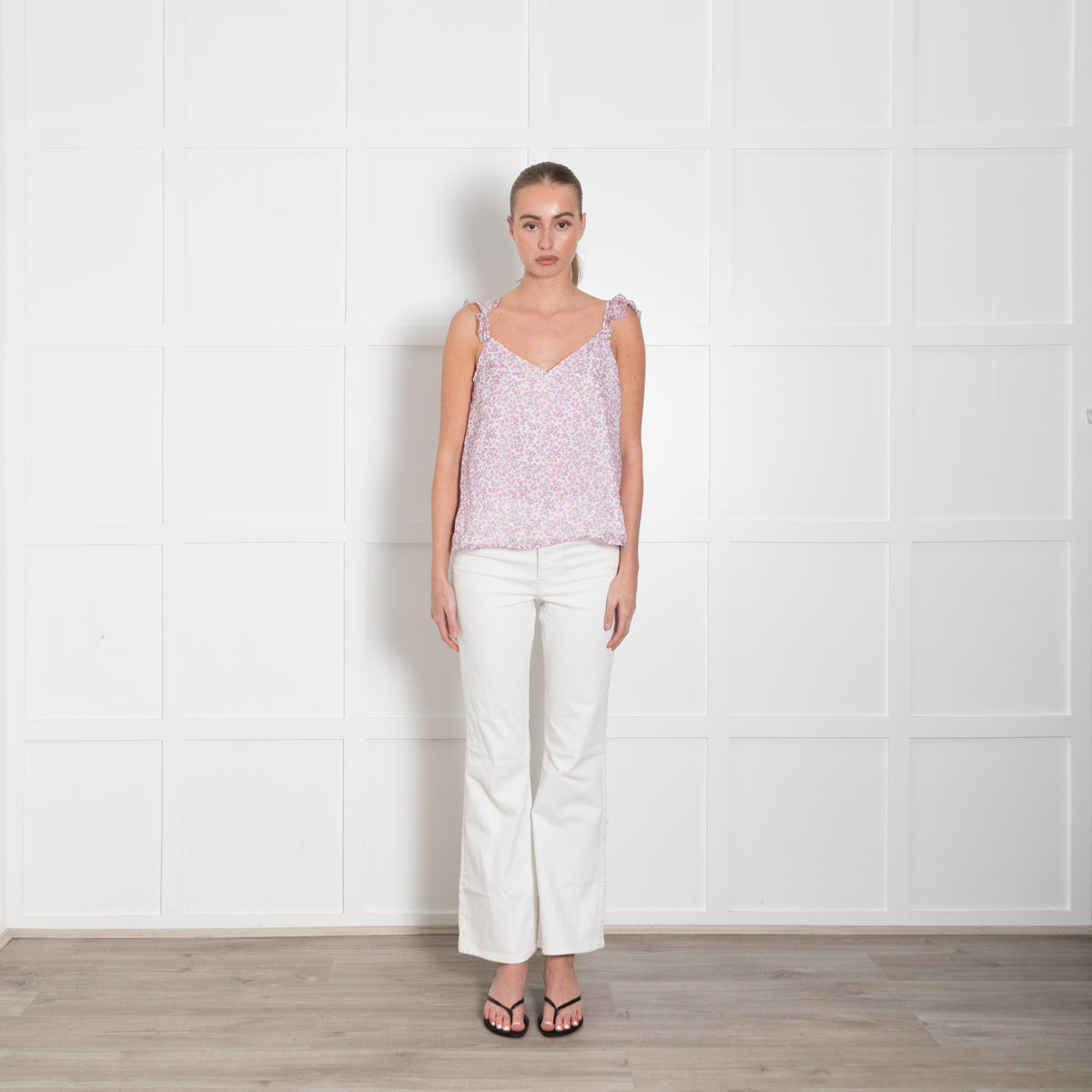 Cami NYC White Lilac Floral Frill Trim Camisole