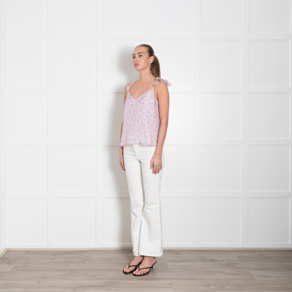 Cami NYC White Lilac Floral Frill Trim Camisole