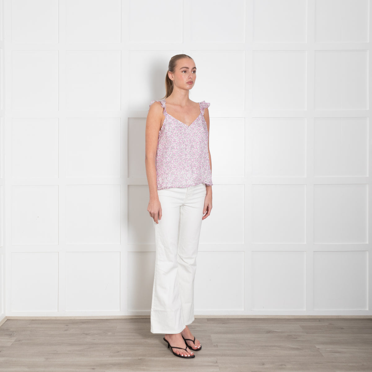 Cami NYC White Lilac Floral Frill Trim Camisole