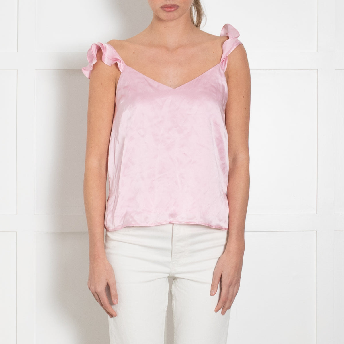 Cami NYC Pale Pink Satin Frill Trim Sleeveless Camisole