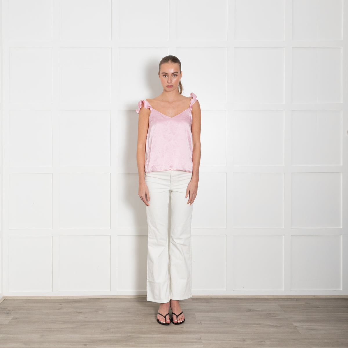 Cami NYC Pale Pink Satin Frill Trim Sleeveless Camisole