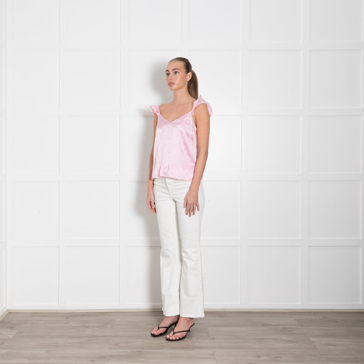 Cami NYC Pale Pink Satin Frill Trim Sleeveless Camisole