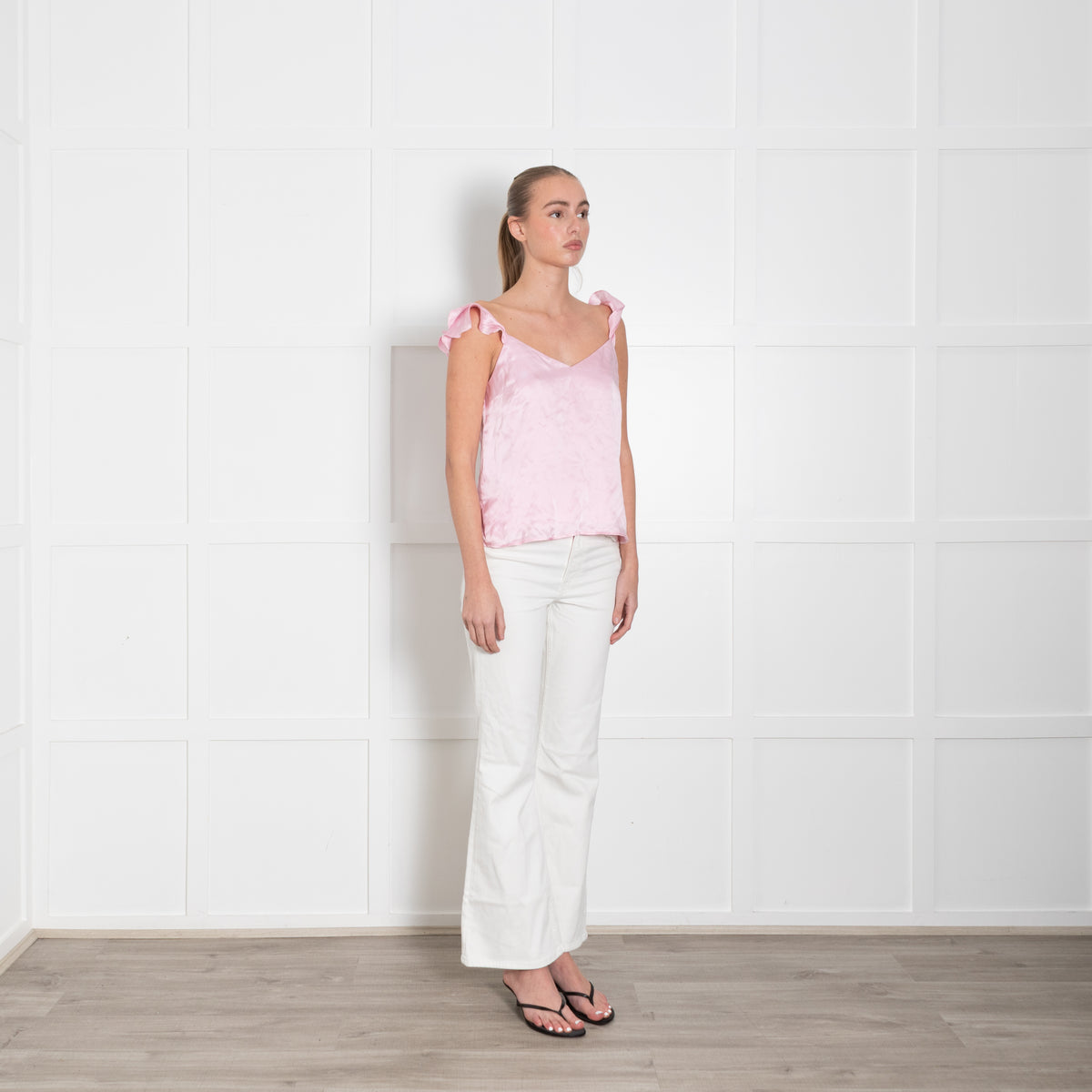 Cami NYC Pale Pink Satin Frill Trim Sleeveless Camisole