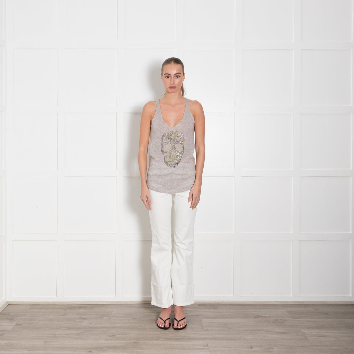 Zadig & Voltaire Preloved Grey Diamante Skull Sleeveless Cashmere Vest