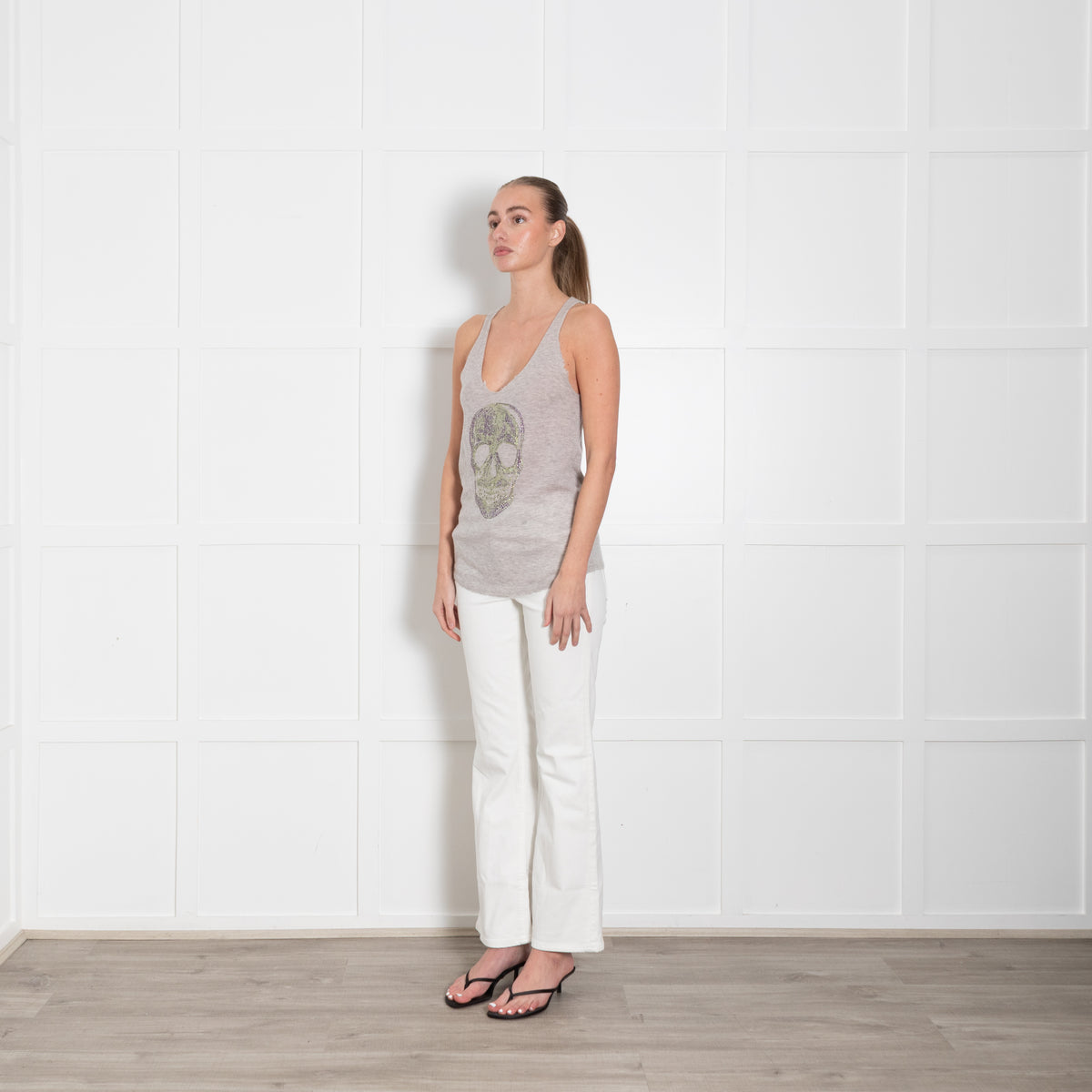 Zadig & Voltaire Preloved Grey Diamante Skull Sleeveless Cashmere Vest
