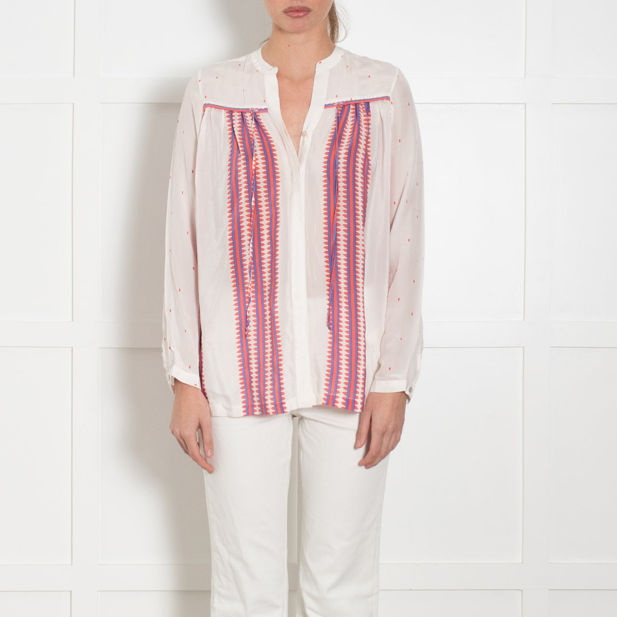 Mercy Delta Cream Orange Silk Long Sleeve Blouse