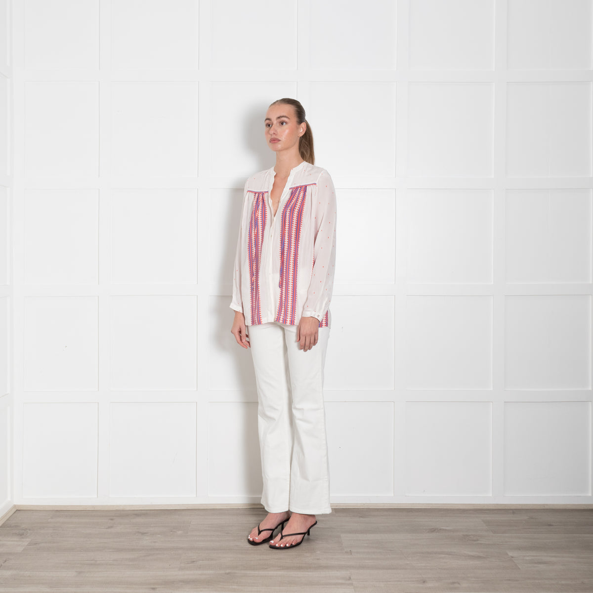 Mercy Delta Cream Orange Silk Long Sleeve Blouse