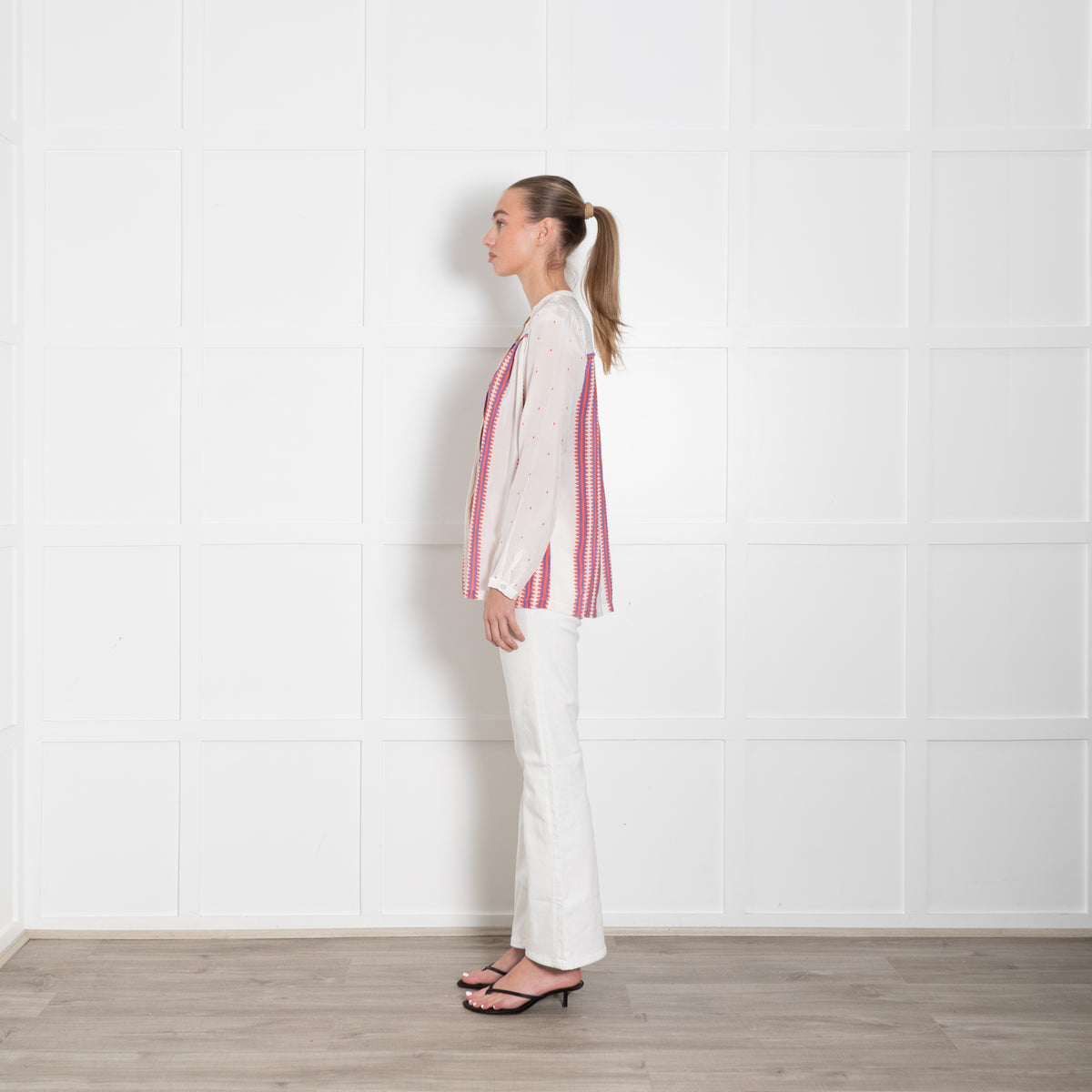 Mercy Delta Cream Orange Silk Long Sleeve Blouse