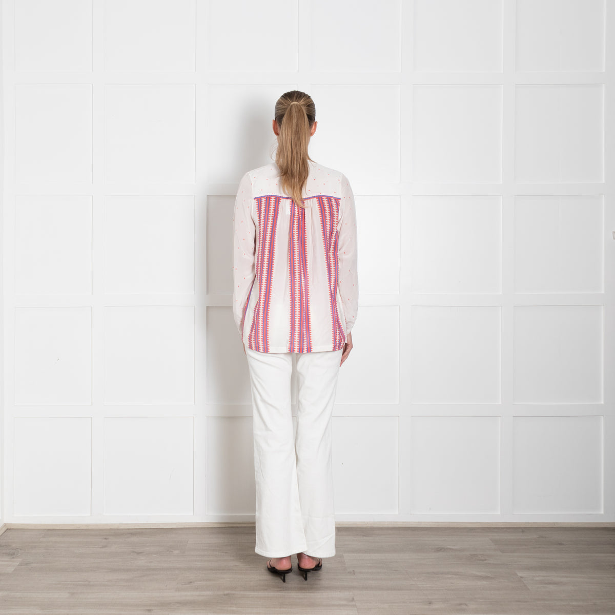 Mercy Delta Cream Orange Silk Long Sleeve Blouse