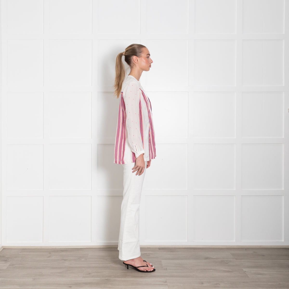 Mercy Delta Cream Orange Silk Long Sleeve Blouse