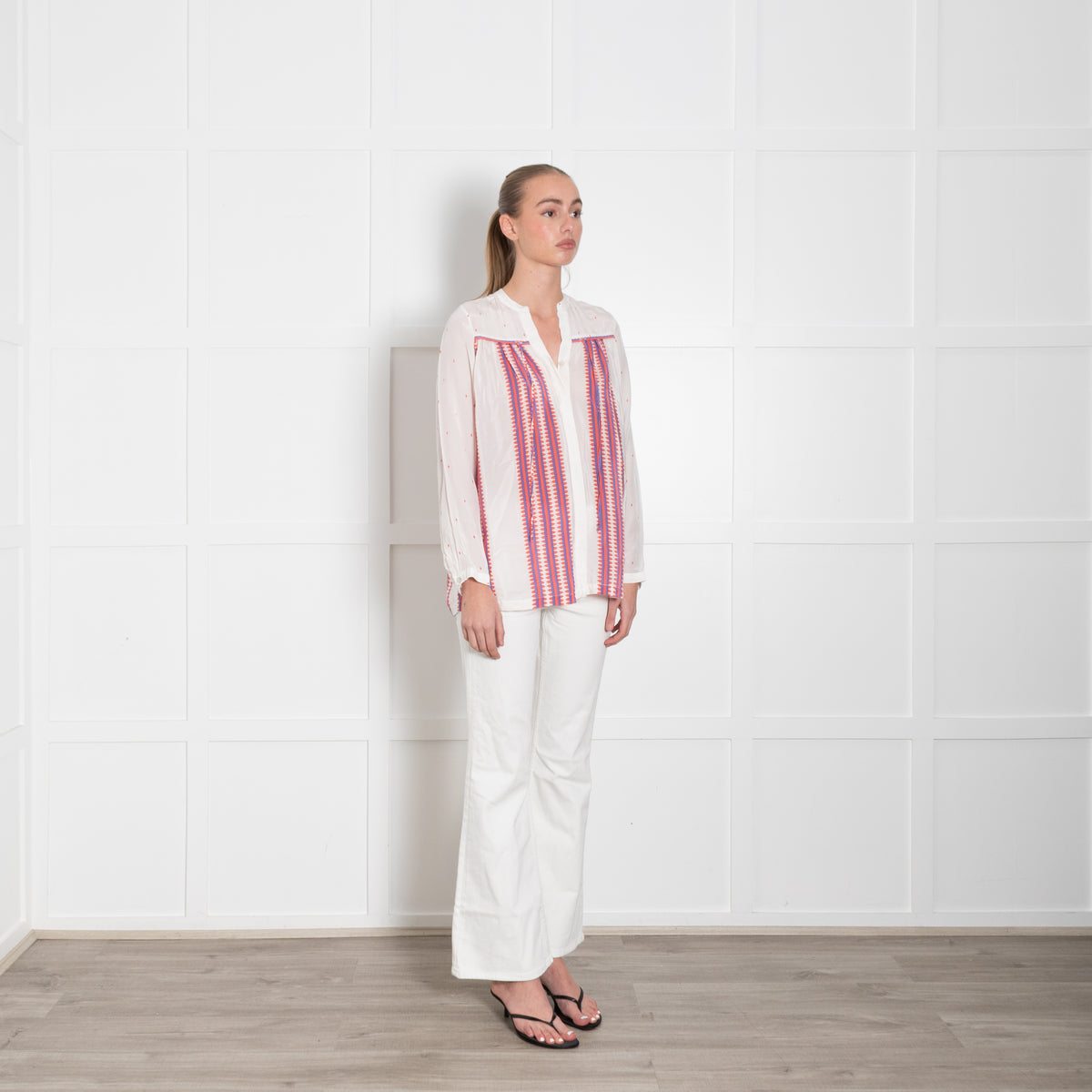 Mercy Delta Cream Orange Silk Long Sleeve Blouse