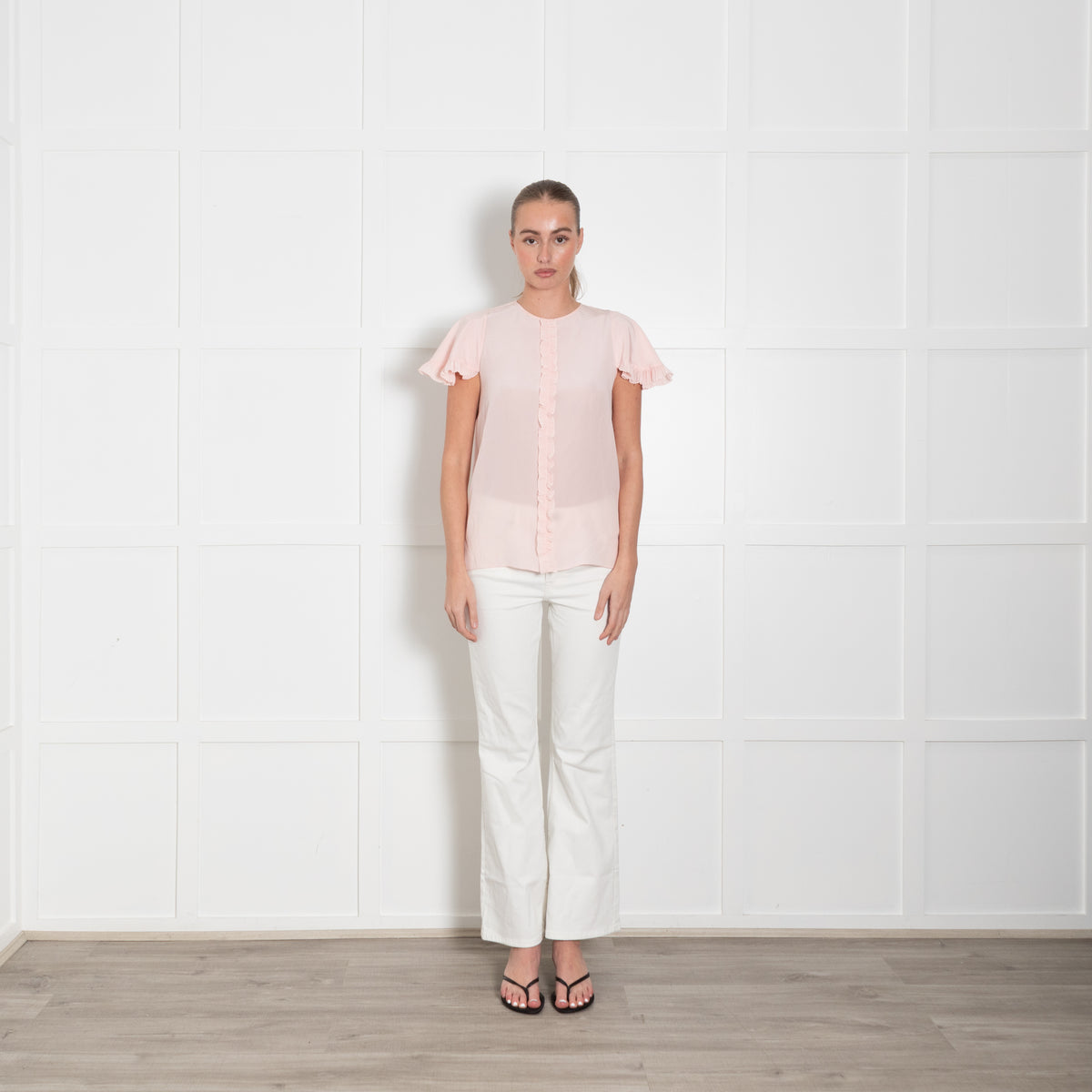Rochas Pink Frill Trim Cap Sleeve Silk Top